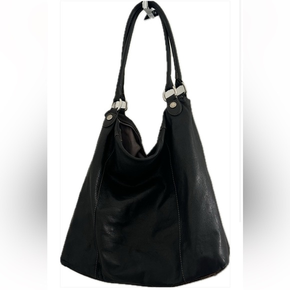 Caterina Lucchi Handbags - CATERINA LUCCHI black Italian Leather slouch handbag with silver hardware.
